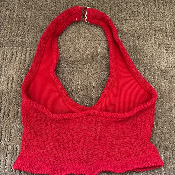 Like New Hunza G Nova Classic Crinkle Red Knit Halter Top - Picture 3 of 4